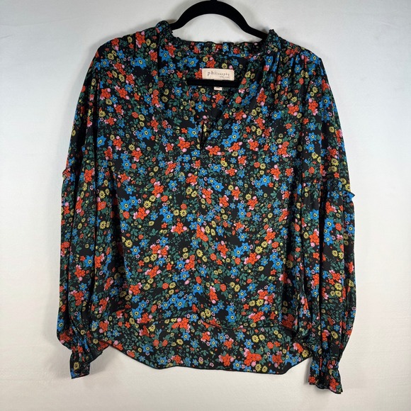 Philosophy Republic Clothing Tops - Philosophy Republic Clothing Womens Small Floral Blouse Multi Color Ruffle Top